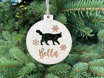 Персонализированное рождественское украшение с именем кошки, рождественское украшение с пользовательским именем кошки, рождественский кулон для домашних животных, рождественский бал
