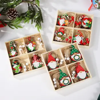Деревянное подвесное украшение в коробке, Яркий цветной Подвесной Орнамент, Очаровательный Деревянный Подвесной Безликий Гном в коробке на Рождество