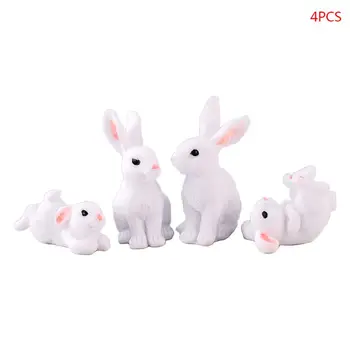 Фигурки Белых Кроликов Набор из 4 Мини-Бонсай В Горшках Для Декора Уличной Лужайки
