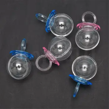 Розовые / синие прозрачные бутылочки в форме пустышки с наполнителем в виде подарочной коробки для детского душа
