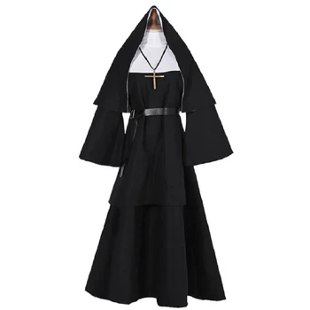 Средневековый костюм монахини для косплея, костюм на Хэллоуин для женщин, Длинное платье для косплея, фильмы ужасов для взрослых, костюм призрака