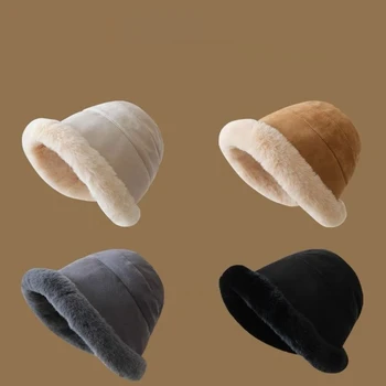 Стильная меховая рыбацкая шапка, зимняя теплая шапка-наушник с плюшем и утолщенной замшевой шапочкой-тазиком