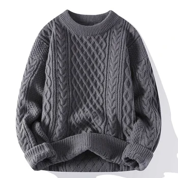 Осень-Зима, мужской свитер, Винтажный, с круглым вырезом, однотонные мужские вязаные пуловеры, свободные, Harajuku, мужские Ретро вязаные пуловеры, свитера
