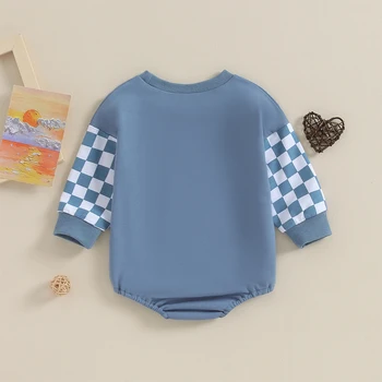 Одежда для новорожденных мальчиков Клетчатая толстовка Комбинезон Боди с круглым вырезом Игровые костюмы