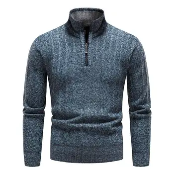 Европейская и американская осень и зима, Новый мужской пуловер со стоячим вырезом, свитер в деловую полоску, плюшевая трикотажная рубашка, мужская