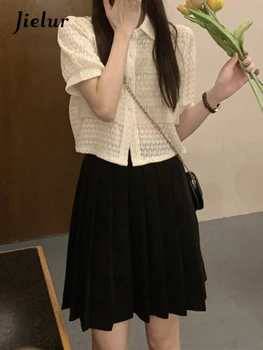 Летняя новая однотонная женская рубашка jielur, милая женская элегантная рубашка, женский повседневный топ абрикосового цвета в корейском стиле