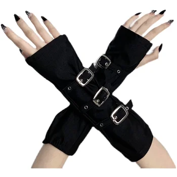 Рукав Женские черные перчатки без пальцев с металлической пряжкой, темный солнцезащитный рукав для рук