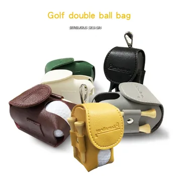 Аксессуары для гольфа Портативная искусственная кожа с 2 тройниками Поясная сумка Сумка для хранения мячей Сумки для мячей для гольфа Поясной держатель для мячей для гольфа