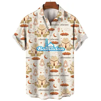 Мужская рубашка для фестиваля Рамадан, модная рубашка с коротким рукавом и пуговицами, Уличная Повседневная Спортивная одежда, Повседневная одежда большого размера, блузки