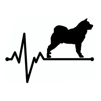 Виниловая черная / серебристая наклейка для автомобиля Akita Lifeline Dog Heartbeat 14,5 см * 10,6 см