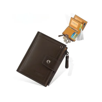 Короткий деловой мужской кошелек на молнии с несколькими картами, однотонный Многофункциональный кошелек для хранения мелочи, мужской кошелек