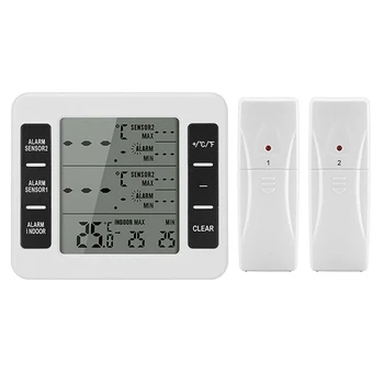 1 комплект Морозильного термометра 2 дистанционных датчика сигнализации Белый Низкотемпературный Холодильник Термометр Часы