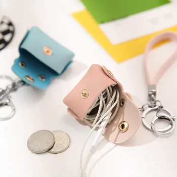 Корейские мини-сумки для монет из искусственной кожи, кошелек для девочек, Однотонный Розовый Черный, мешочек для денег, сумки для хранения наушников, брелок для ключей.