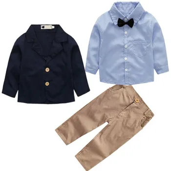 Новая весенне-осенняя одежда для малышей, пальто для мальчиков, рубашка, брюки, 3 шт./компл., детский костюм джентльмена, повседневная одежда для младенцев, костюм для малышей