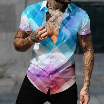 Повседневная гавайская рубашка, рубашка с коротким рукавом для мужчин, спортивный стиль, арт, Harajuku, Y2k, уличная одежда в готическом стиле, уютная одежда