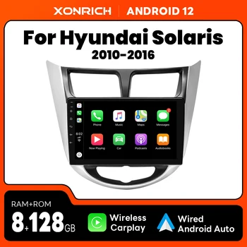 Беспроводной Carplay 8G 128G AI Voice Android12 Автомобильный Радиоприемник Мультимедиа Для Hyundai Solaris Accent i25 2010-2016 Wifi GPS Авторадио DSP
