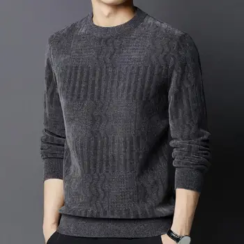 Мужской Трикотаж, мужской толстый вязаный свитер с круглым вырезом для осени / зимы, длинный рукав, однотонный пуловер большого размера средней длины