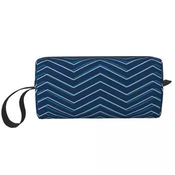 Дорожная сумка для туалетных принадлежностей с синим узором в виде зигзага, органайзер для косметики в богемном геометрическом стиле для женщин, сумки для хранения косметики, чехол для набора Dopp