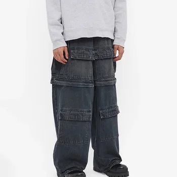 Мужская однотонная хлопчатобумажная одежда свободного кроя NIGO, съемные джинсовые брюки с несколькими карманами, прямая штанина, джинсовые брюки Ngvp # nigo6579