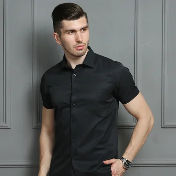 Мягкая Мужская рубашка Social с коротким рукавом, не требующая глажки, для летних мужских деловых рубашек