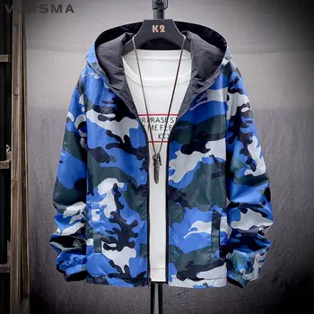 VERSMA Японская мода камуфляжная куртка-бомбер с принтом Пальто Мужчины Осень Хип-хоп негабаритные Куртки с капюшоном Пальто 5XL Прямая поставка