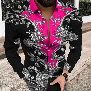 Роскошная новая мужская рубашка с цветочным рисунком и 3D принтом, рубашка с длинным рукавом и лацканами, костюм, платье для выпускного вечера, 11 цветов, дизайнерское повседневное, 6XL