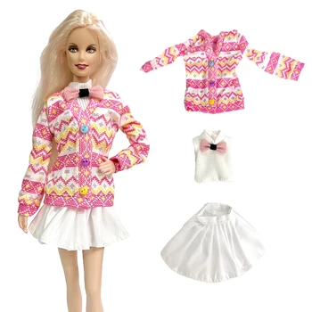 Официальная кукла NK из 3 предметов, Элегантный костюм в стиле колледжа, розовая рубашка с бантом, очень милая для куклы Барби, детская игрушка, Аксессуары 1/6