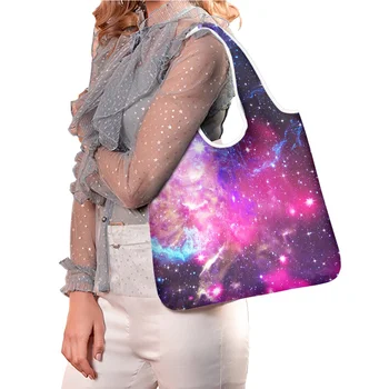 Hycool Pink Starry Sky Galaxy Print Изготовленная на Заказ сумка Персонализированная сумка Многоразового использования Прочные Хозяйственные сумки Большого Размера Большой емкости
