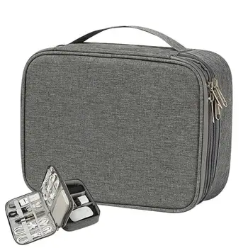 3-слойная сумка-органайзер для кабелей, водонепроницаемый футляр для хранения электроники, электронных аксессуаров, сумка для мини-камеры, затычек для ушей