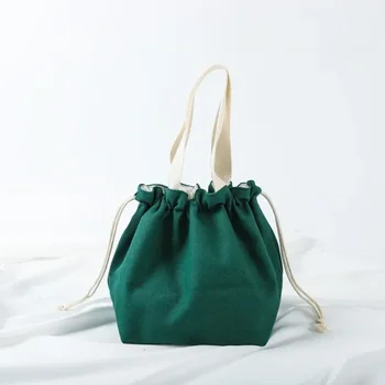 Маленькая свежая холщовая сумка на шнурке, ручная сумочка, японская портативная сумка для бенто, большая вместительная сумка для ланча