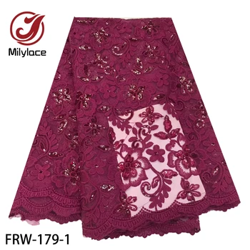 Новая Французская сетчатая кружевная ткань, Африканский тюль, сетчатая кружевная ткань с блестками, высококачественная Африканская кружевная ткань для вечернего платья FRW-179