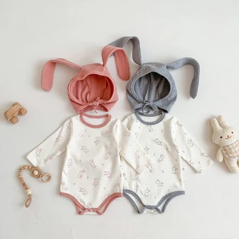 0-2 лет, зимний комбинезон в стиле кролика, милый боди с длинными рукавами для новорожденных, хлопковый комбинезон для мальчиков и девочек-близнецов