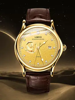 Новый Швейцарский Люксовый бренд LOBINNI MIYOTA Автоматические Механические Мужские часы Сапфировые Водонепроницаемые Золотые часы С Бриллиантами L1889-G