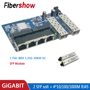 Гигабитный коммутатор Ethernet Волоконно-Оптический Медиаконвертер 4 RJ45 2 SFP 10/100/1000 М UTP волоконный Порт PCBA 2F4E
