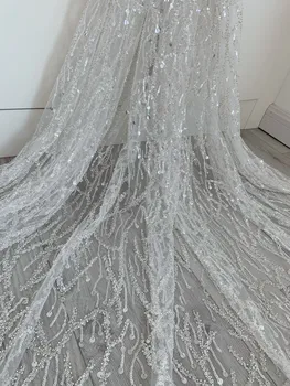 Ослепительная кружевная ткань из бисера с пайетками для свадебного платья, тяжелая кружевная ткань из тюля из бисера by the yard