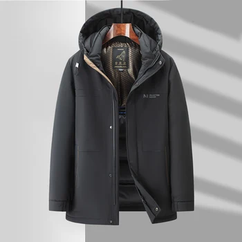 Мужская пуховая куртка средней длины с капюшоном, новинка зимы 2023, повседневный утолщенный теплый чехол