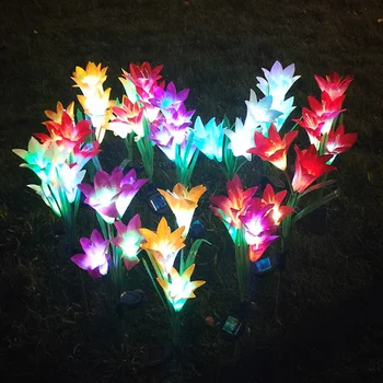 Солнечные Садовые Фонари Led Light Outdoor Multi-Color Changing Lily Solar Flower Lights для Патио, Двора, Сада, Рождественского Украшения