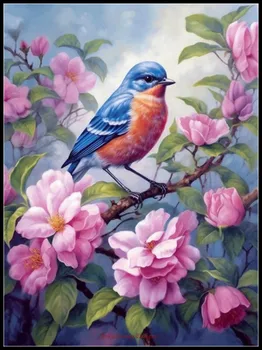 Наборы для вышивания счетным крестом Рукоделие - Crafts 14 ct DMC Color DIY Arts Декор ручной работы - Синяя птица на розовых цветах