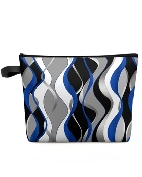 Геометрическая Абстрактная линия, синяя, черная, дорожная косметичка большой емкости, портативная сумка для хранения макияжа, женский водонепроницаемый пенал