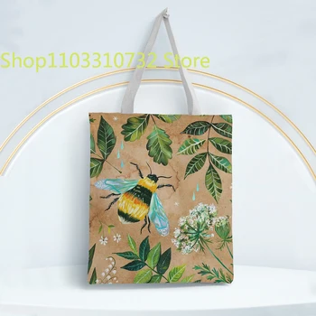Модная холщовая сумка с рисунком пчелы и цветка, большая вместительная холщовая сумка, портативная складная сумка через плечо, легкая сумка-слинг для покупок