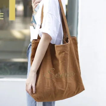 Простая холщовая сумка большой емкости, индивидуальное название, однотонная женская сумка на одно плечо, повседневная сумка для покупок в стиле ретро, сумочка