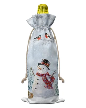 Рождественские Зимние Снежинки, Снеговик, синие крышки для винных бутылок со шнурком, сумка для вина, Упаковочная сумка, декор для свадебной вечеринки, подарок