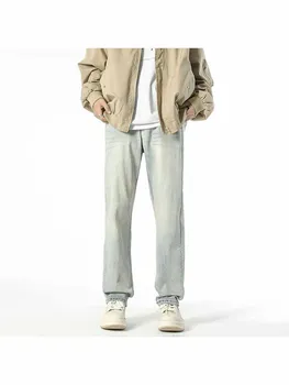 Мужские джинсы Sycpman из эластичного крепа с кошачьими усами в американском стиле, осенне-зимние прямые повседневные брюки, уличная одежда