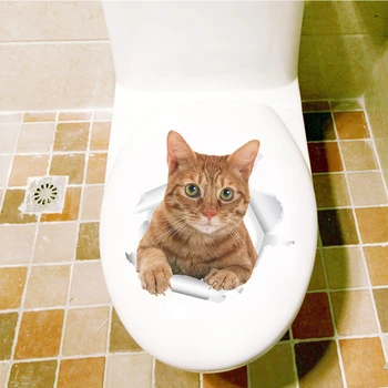 Мультяшный кот со сломанной Дырой Наклейки Для туалета Для ванной комнаты Декор Для стиральной комнаты Наклейки Самоклеящиеся decortion декор Для туалета
