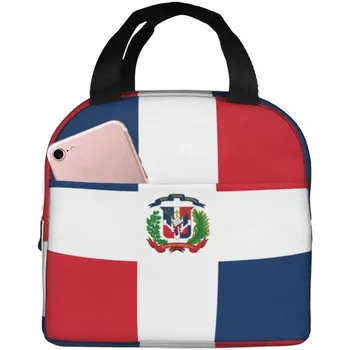 Сумки для ланча с флагом Доминиканской Республики для женщин и мужчин, портативные многоразовые изолированные сумки для ланча с передним карманом, сумка-холодильник для работы