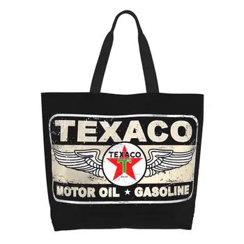 Винтажная сумка для покупок с надписью Texaco, холщовая сумка-шоппер с кавайной печатью, сумка через плечо, большая вместительная моющаяся сумка