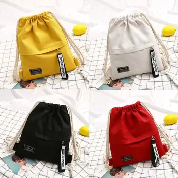 Новый холщовый рюкзак на шнурке, школьная спортивная сумка, повседневный рюкзак на шнурке для женщин-подростков, легкий спортивный комплект с карманом