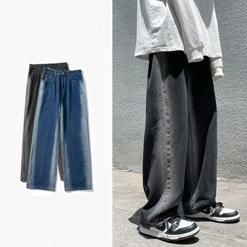 Трендовые джинсы в американском ретро-стиле, свободные прямые брюки длиной до пола, широкие брюки в стиле пары, джинсовые брюки с градиентным рисунком, окрашенные в цвет галстука