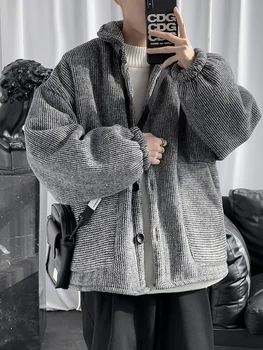 Мужская вельветовая куртка с подкладкой в стиле панк в японском стиле, зимние бархатные утепленные топы, универсальное молодежное пальто с лацканами для хай-стрит