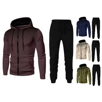 Мужская спортивная одежда, мужское пальто, стильный мужской комплект зимней одежды, толстовка, брюки, пальто с застежкой-молнией, эластичный пояс с завязками.